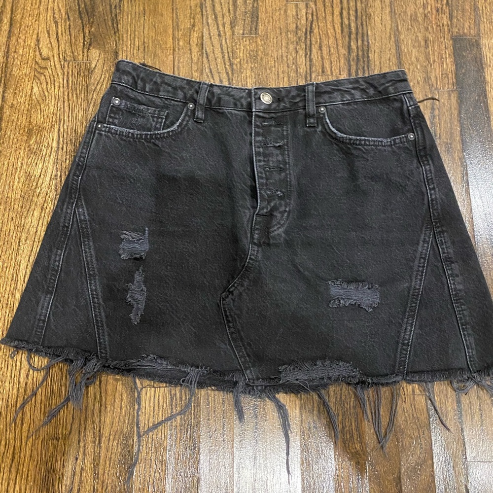 Free People Black Denim Skirt